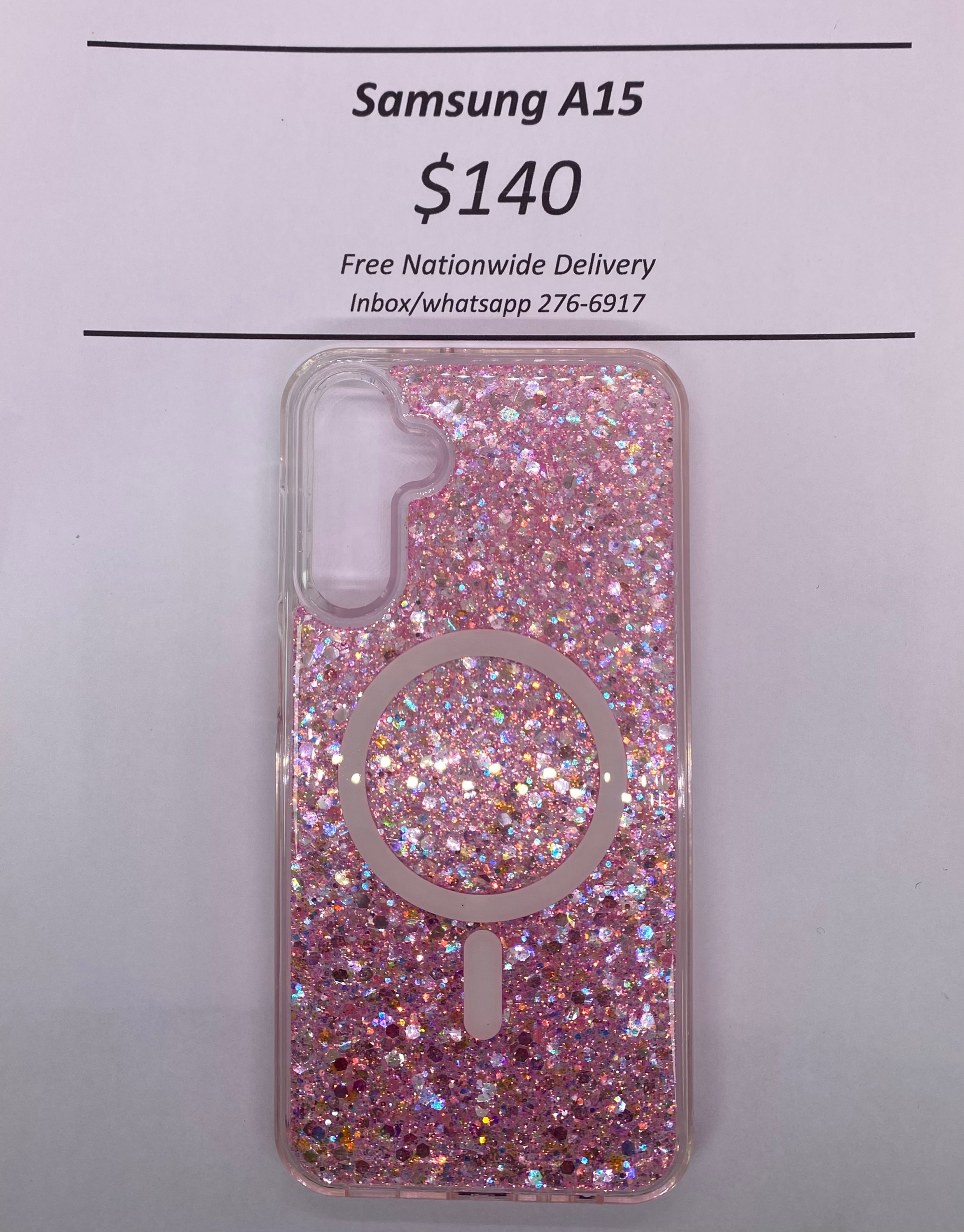 A15 Glittery Pink Mag Safe
