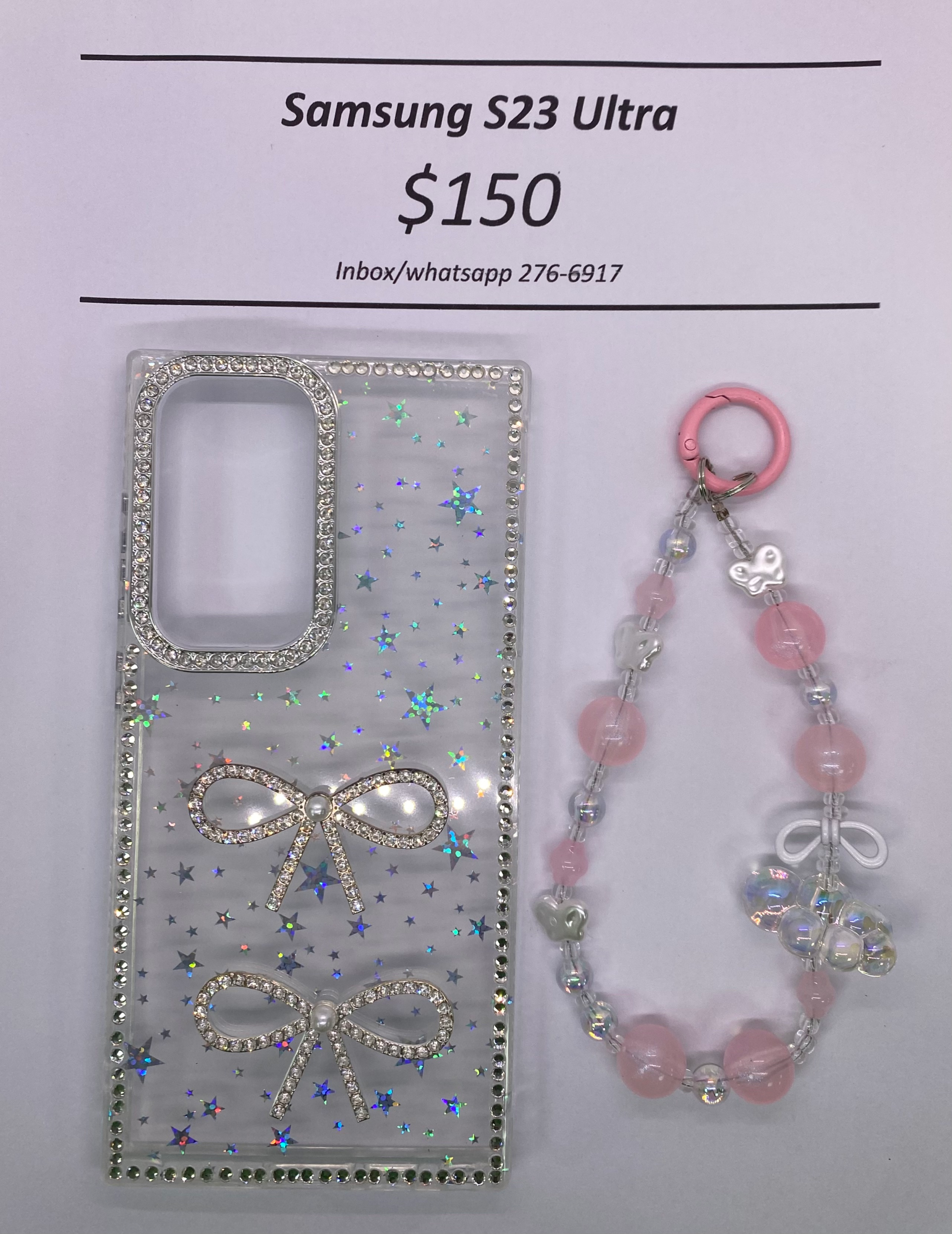 S23 Ultra Clear Starry Glitter Bow with Band