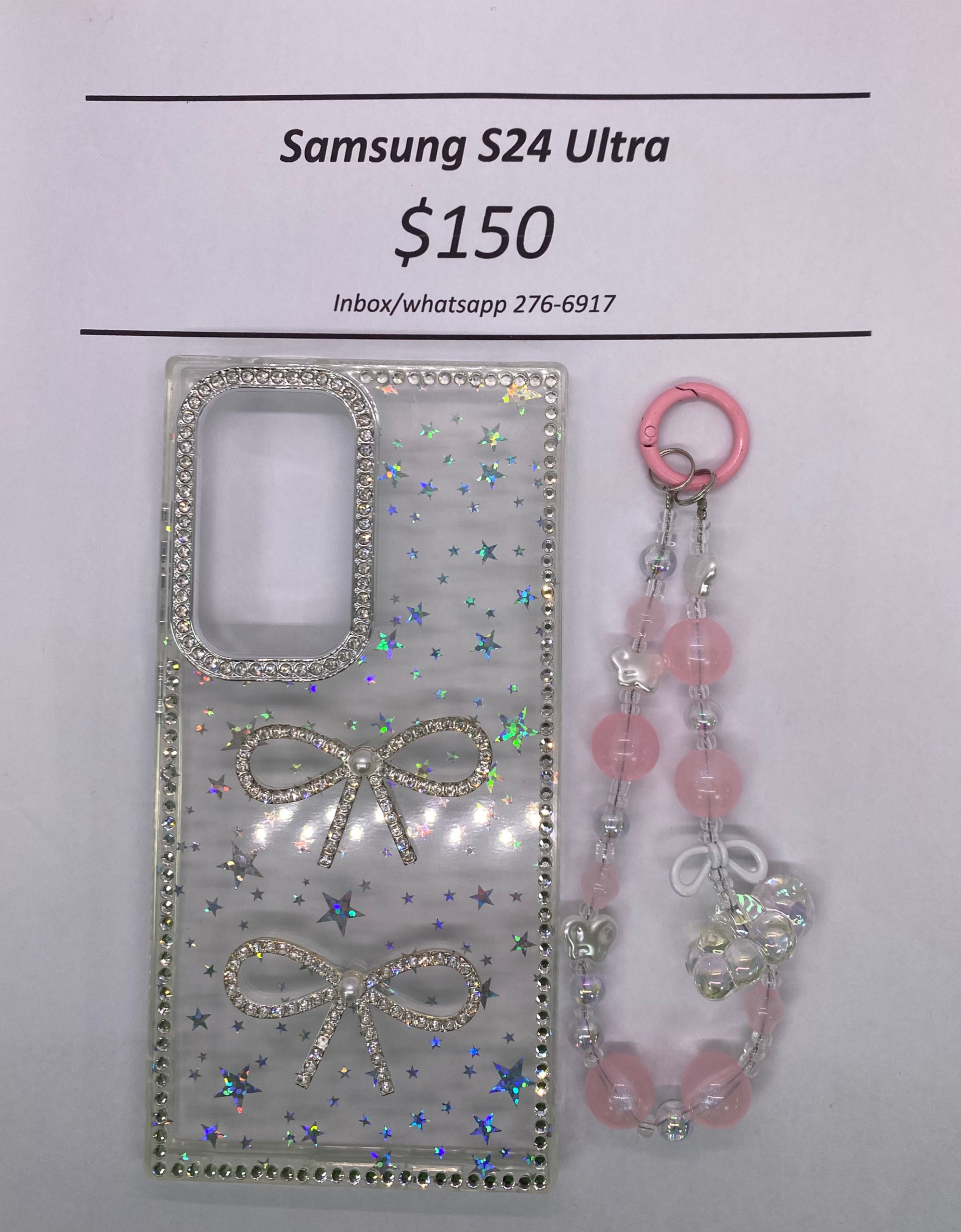 S24 Ultra Clear Starry Glitter Bow with Band