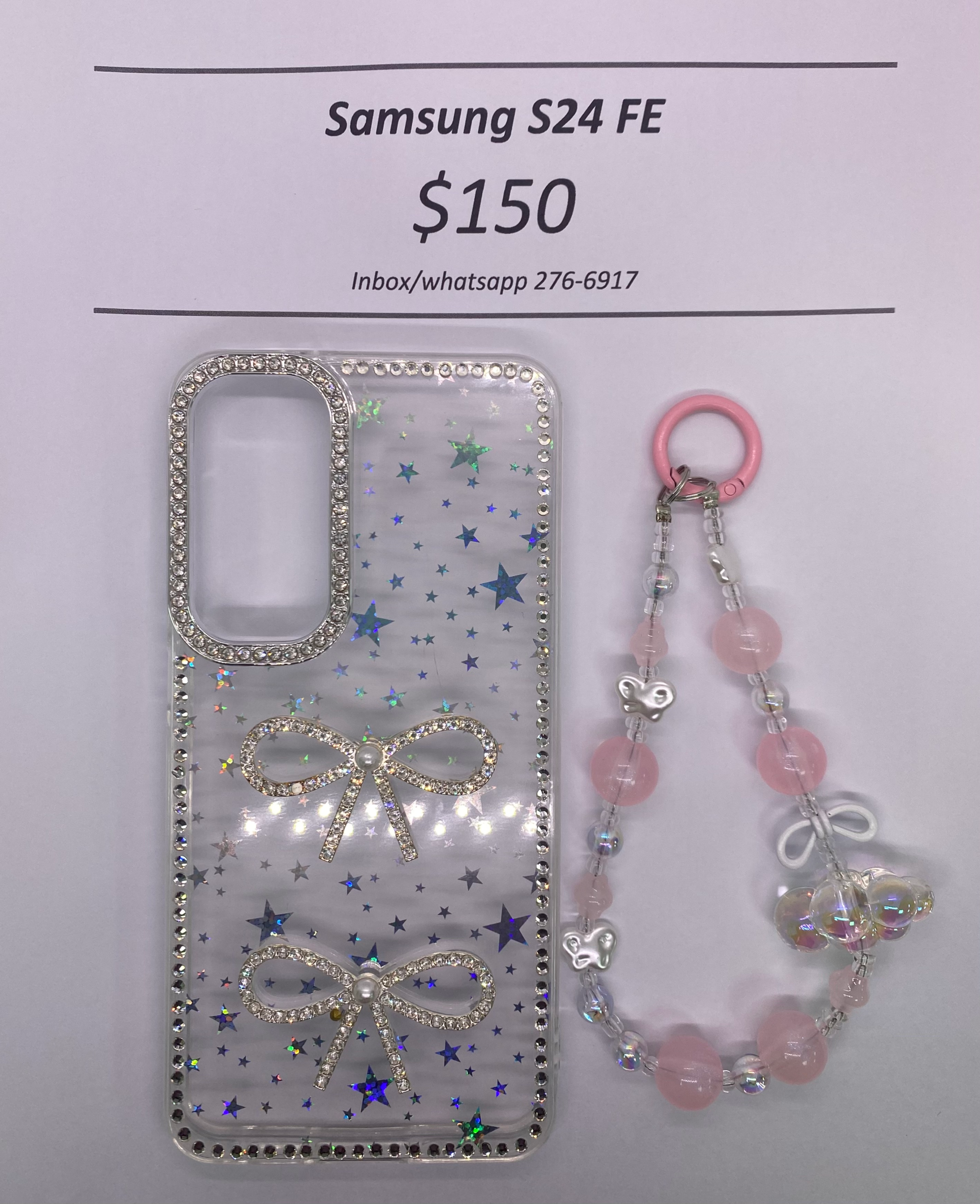 S24 FE Clear Starry Glitter Bow with Band