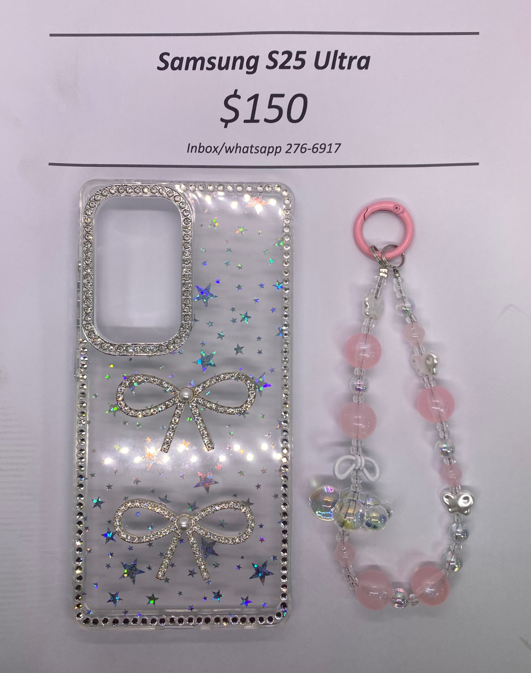 S25 Ultra Clear Starry Glitter Bow with Band