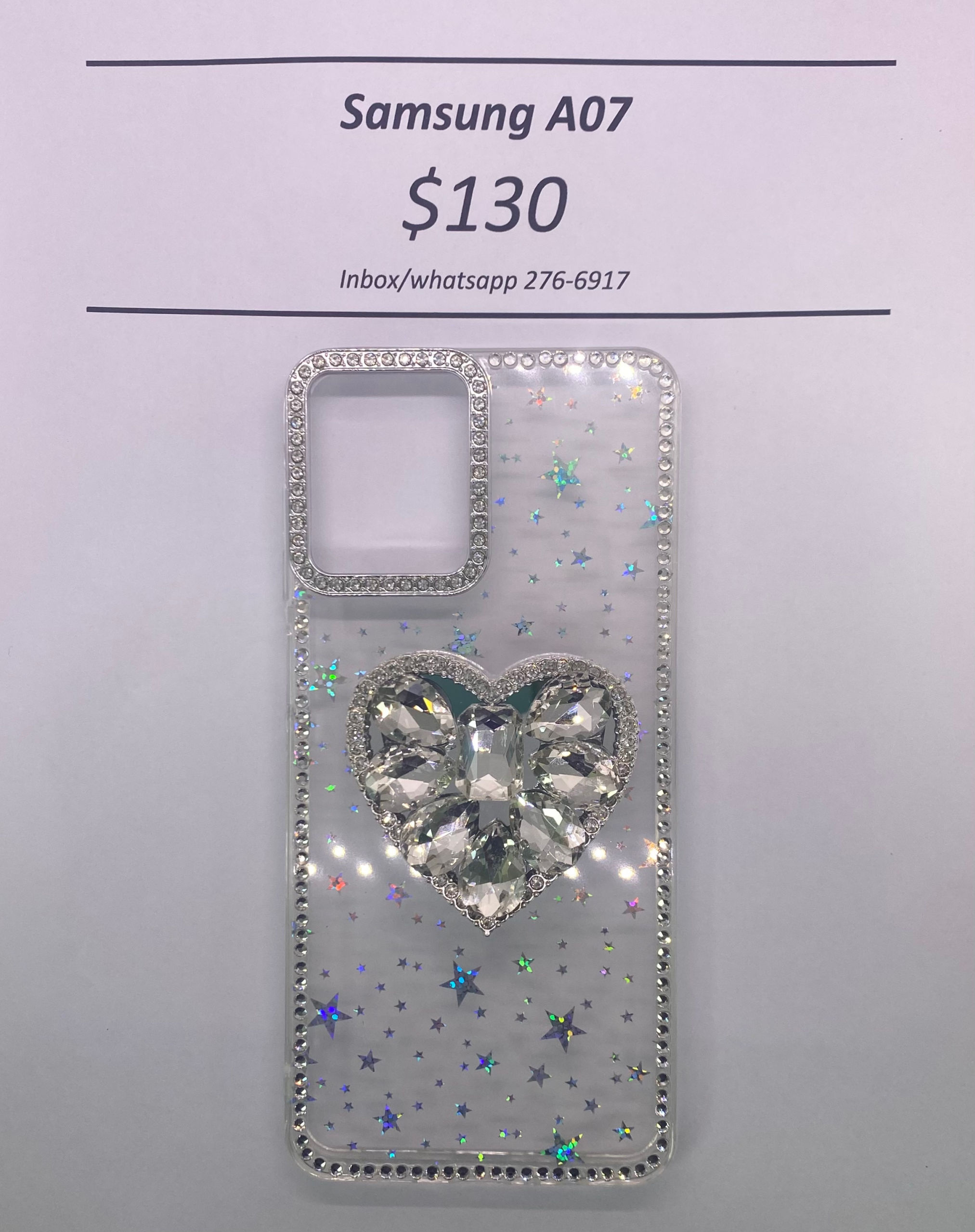 A07 Clear Starry w Heart Gem Pop Socket