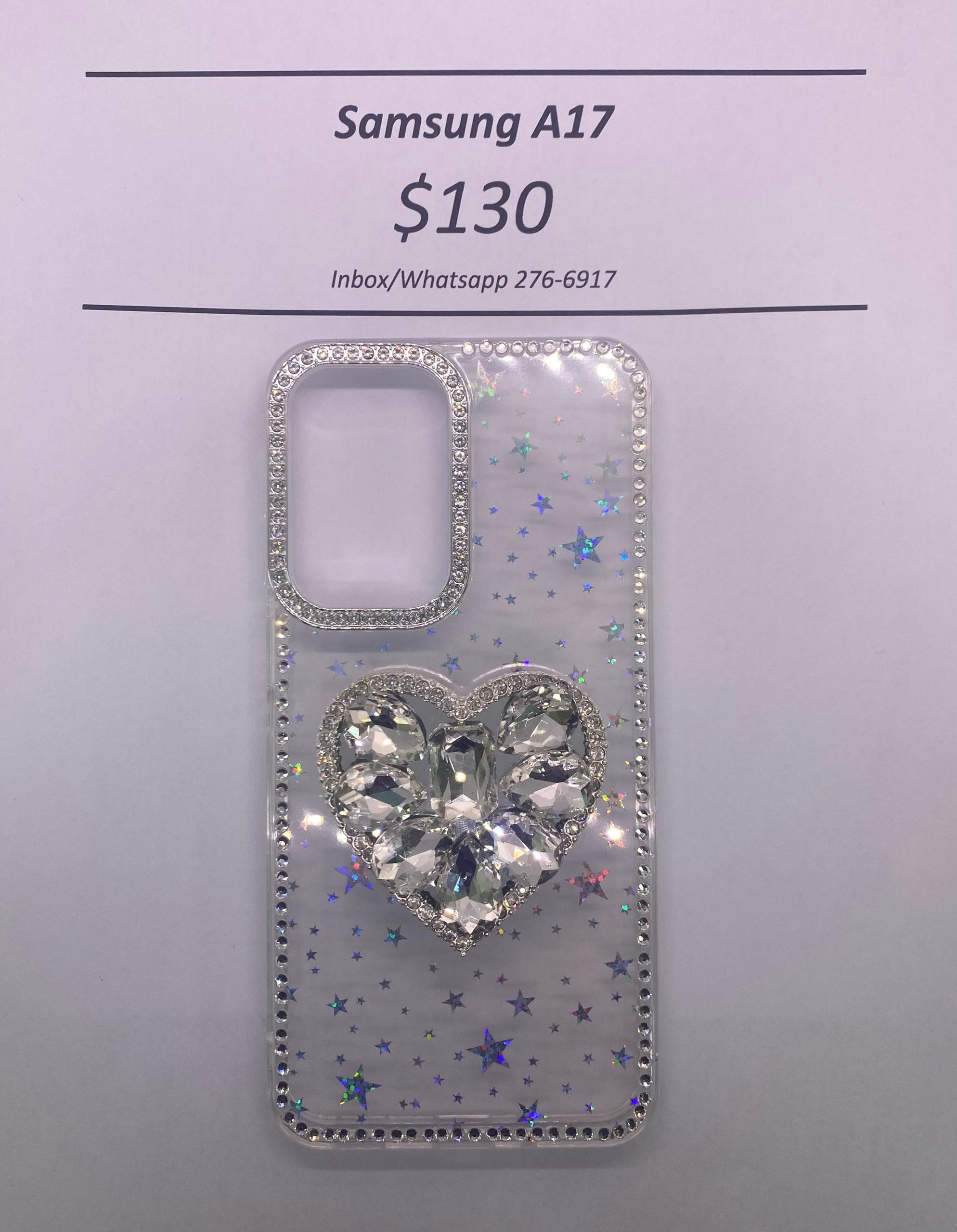 A17 Clear Starry w Heart Gem Pop Socket