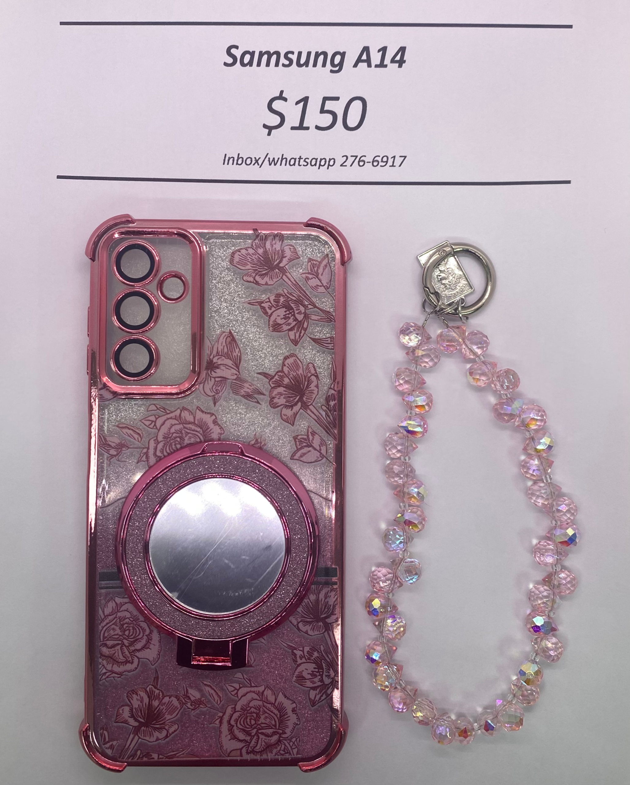 A14 Pink Floral Glitter