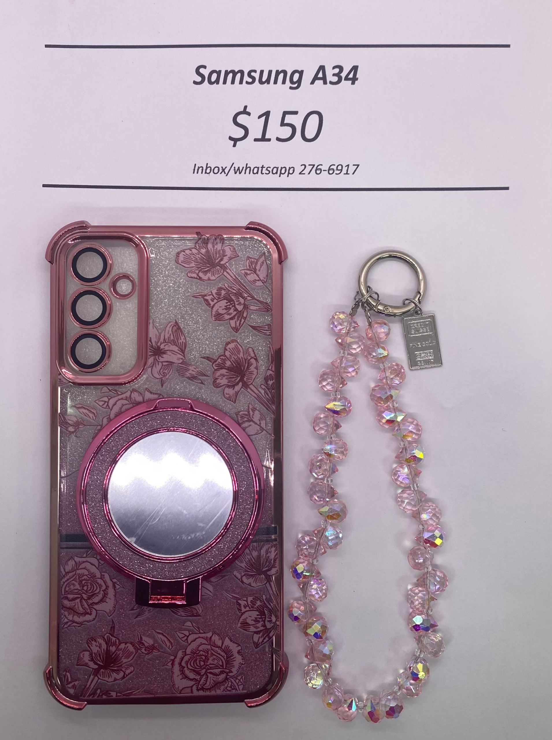 A34 Pink Floral Glitter