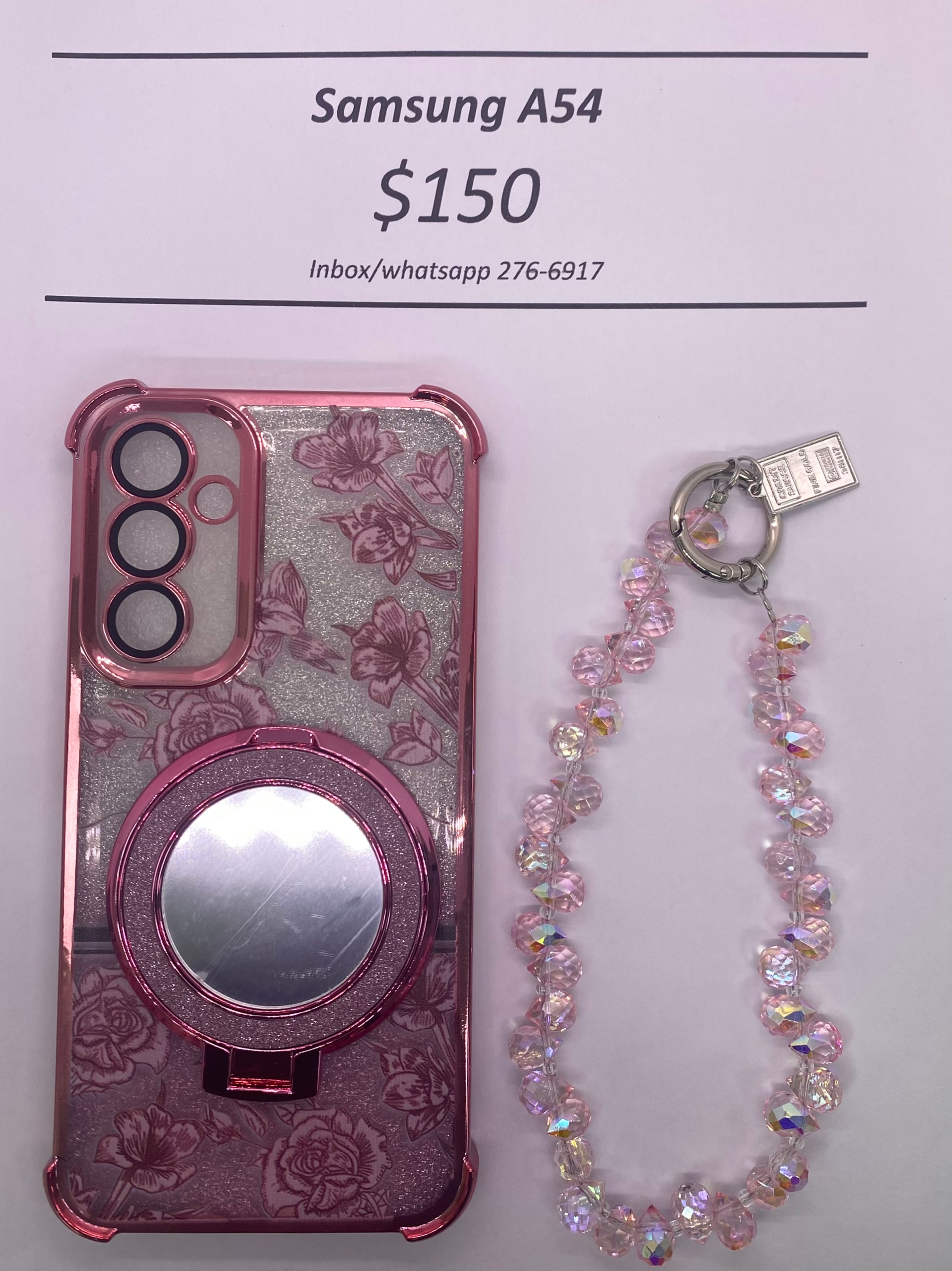 A54 Pink Floral Glitter
