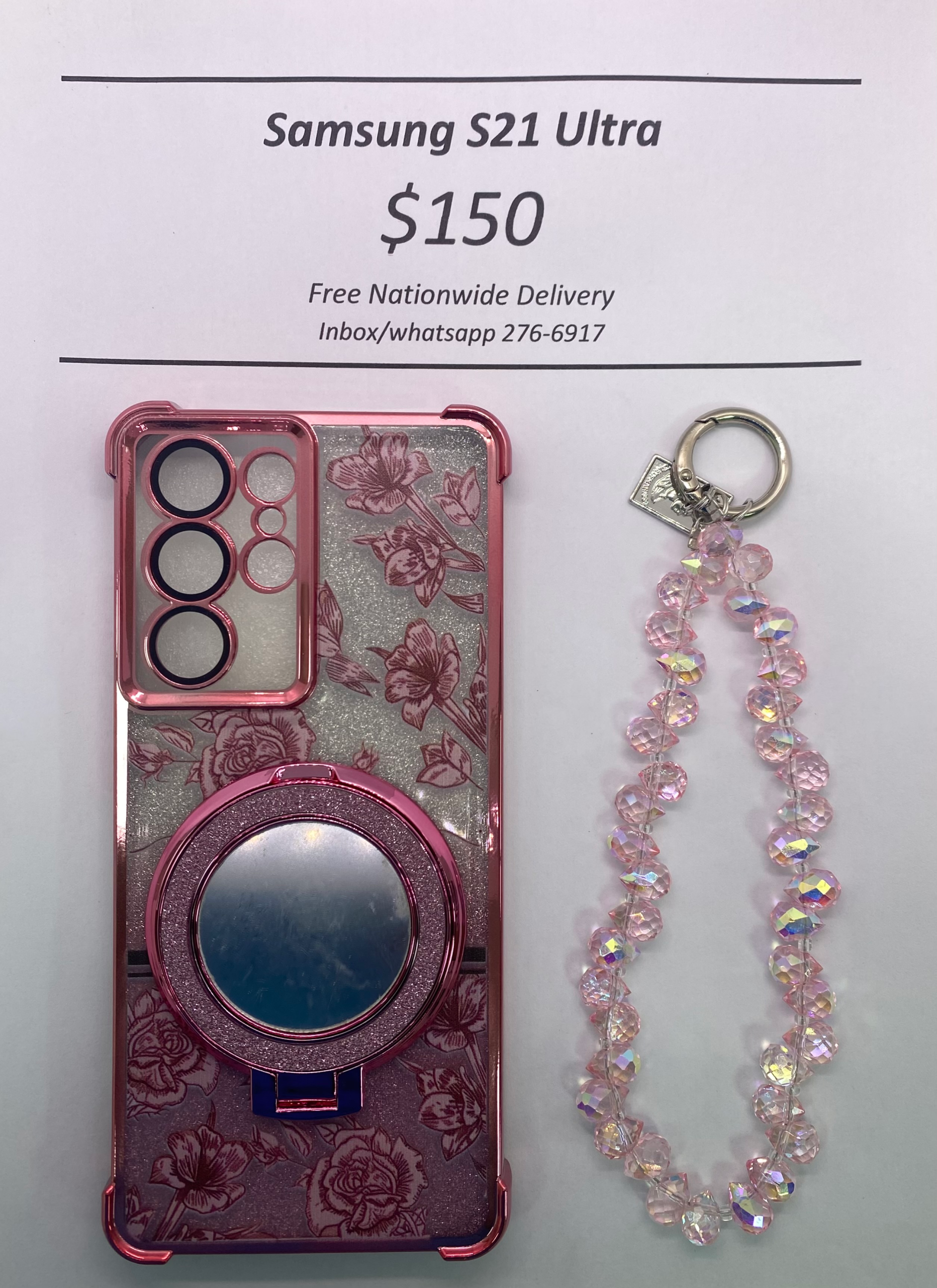 S21 Ultra Pink Floral Glitter