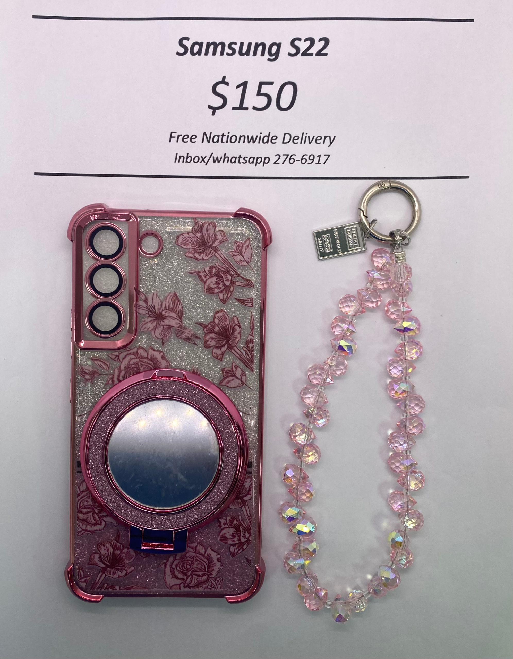 S22 Pink Floral Glitter