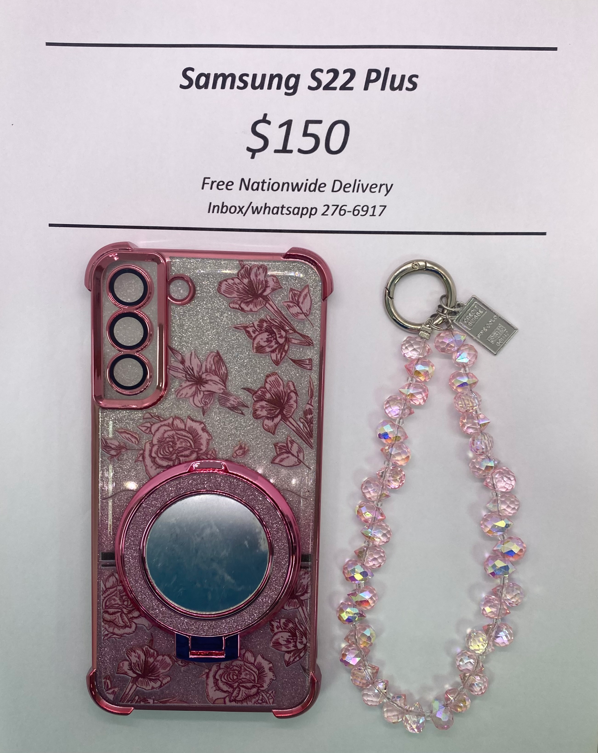 S22+ Pink Floral Glitter