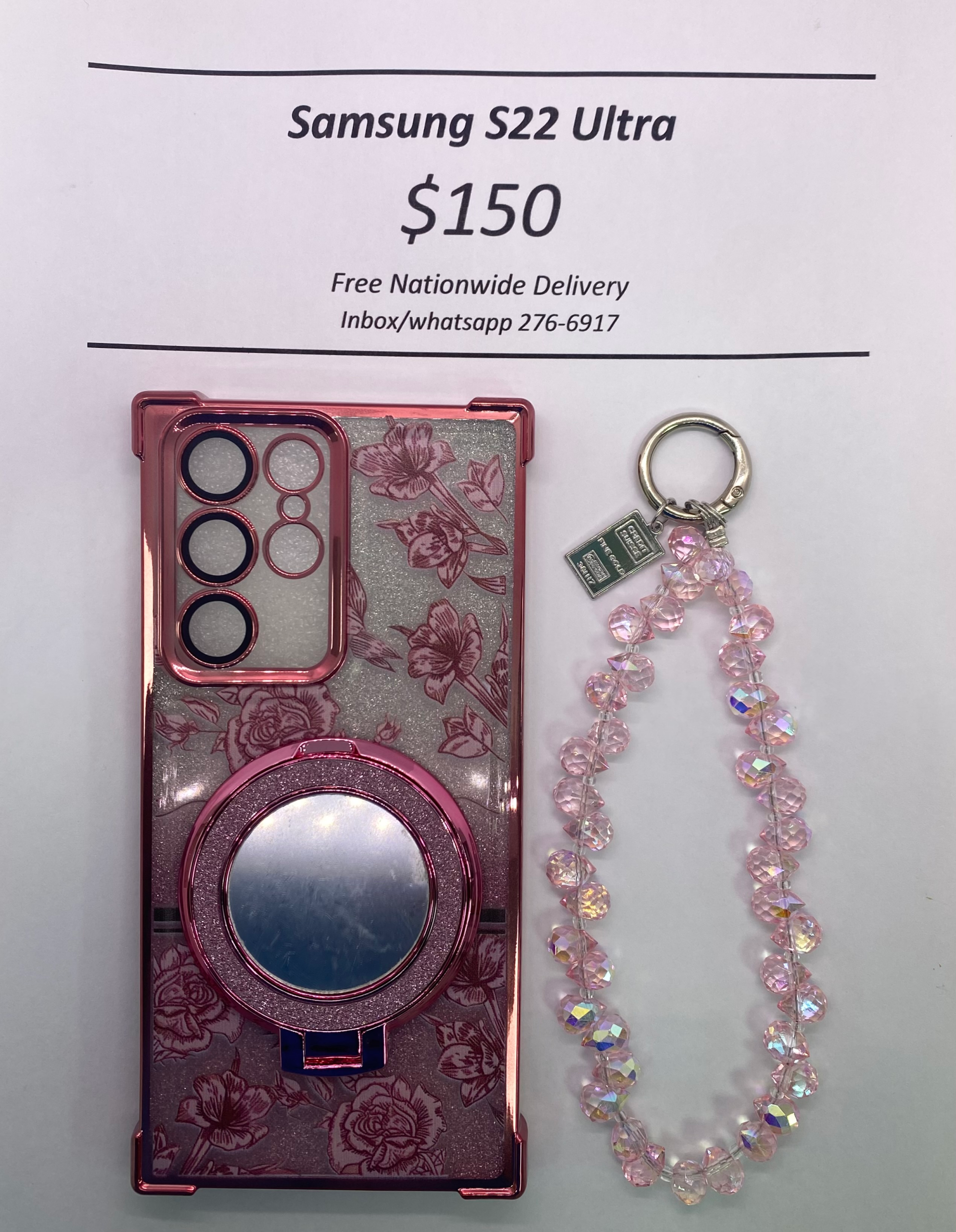 S22 Ultra Pink Floral Glitter