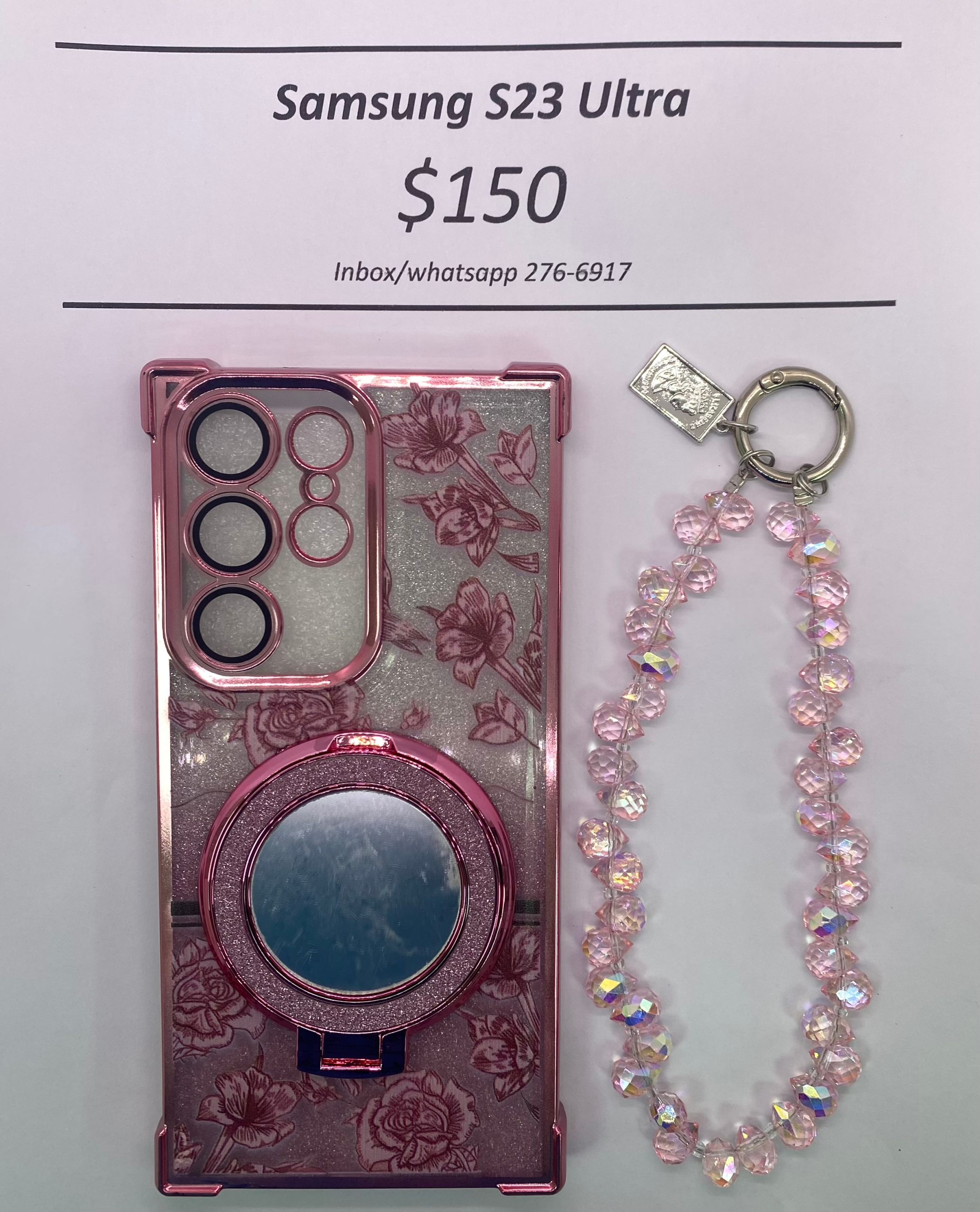 S23 Ultra Pink Floral Glitter