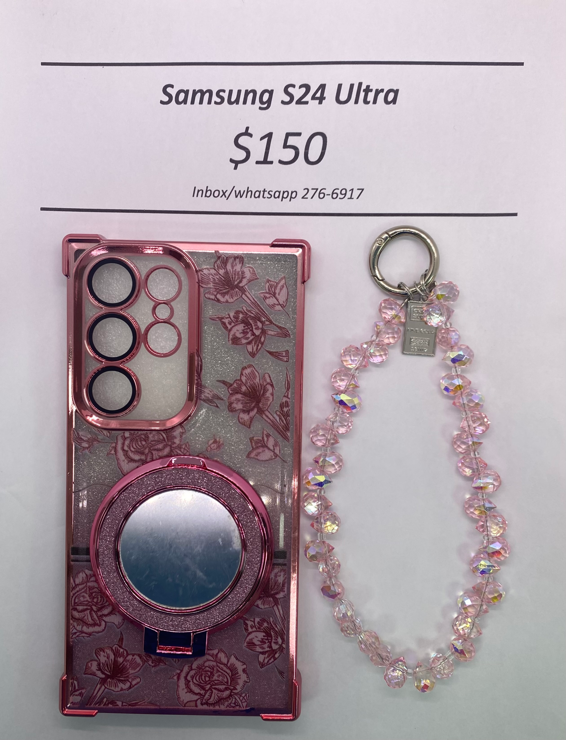 S24 Ultra Pink Floral Glitter