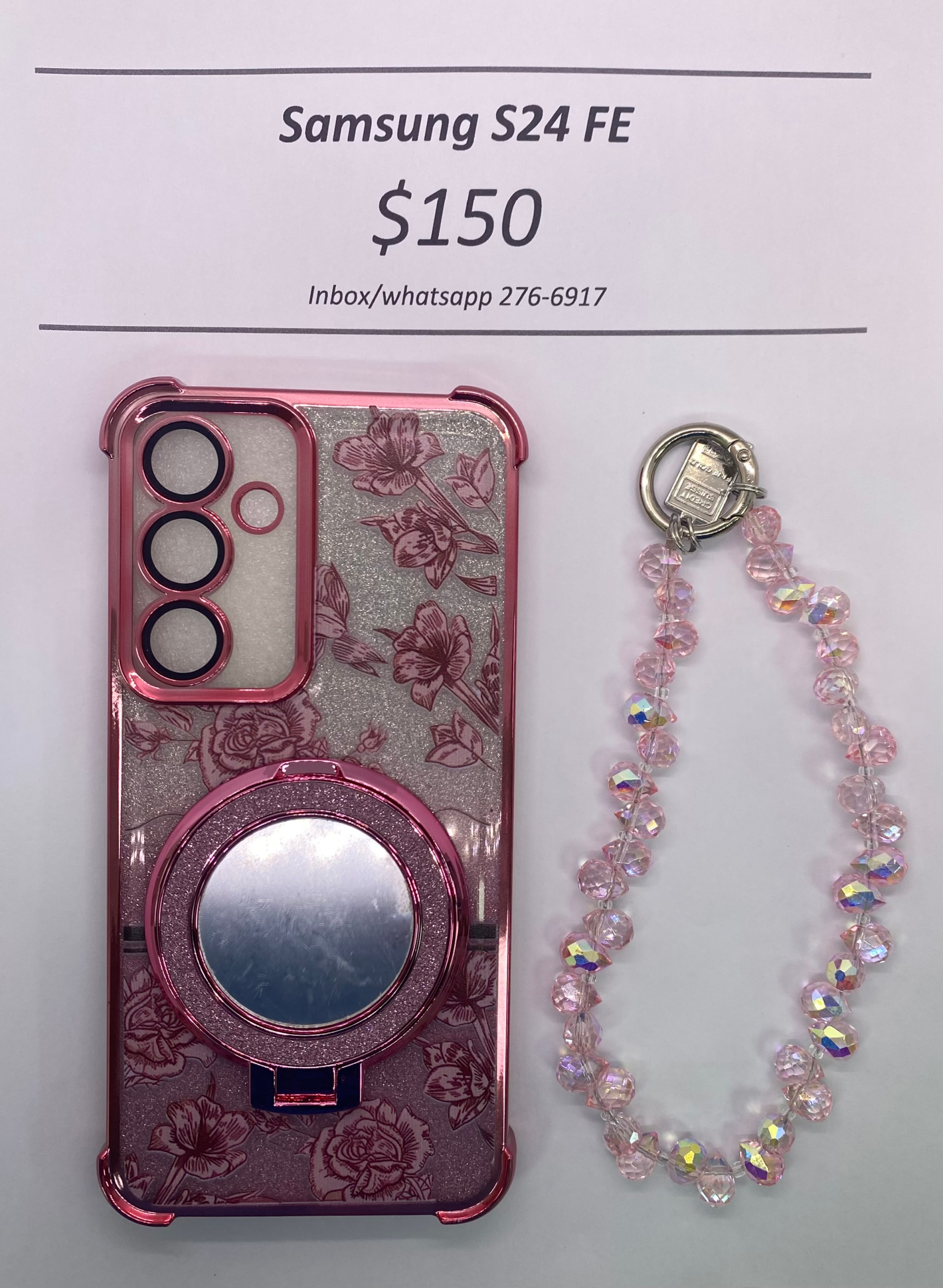 S24 FE Pink Floral Glitter