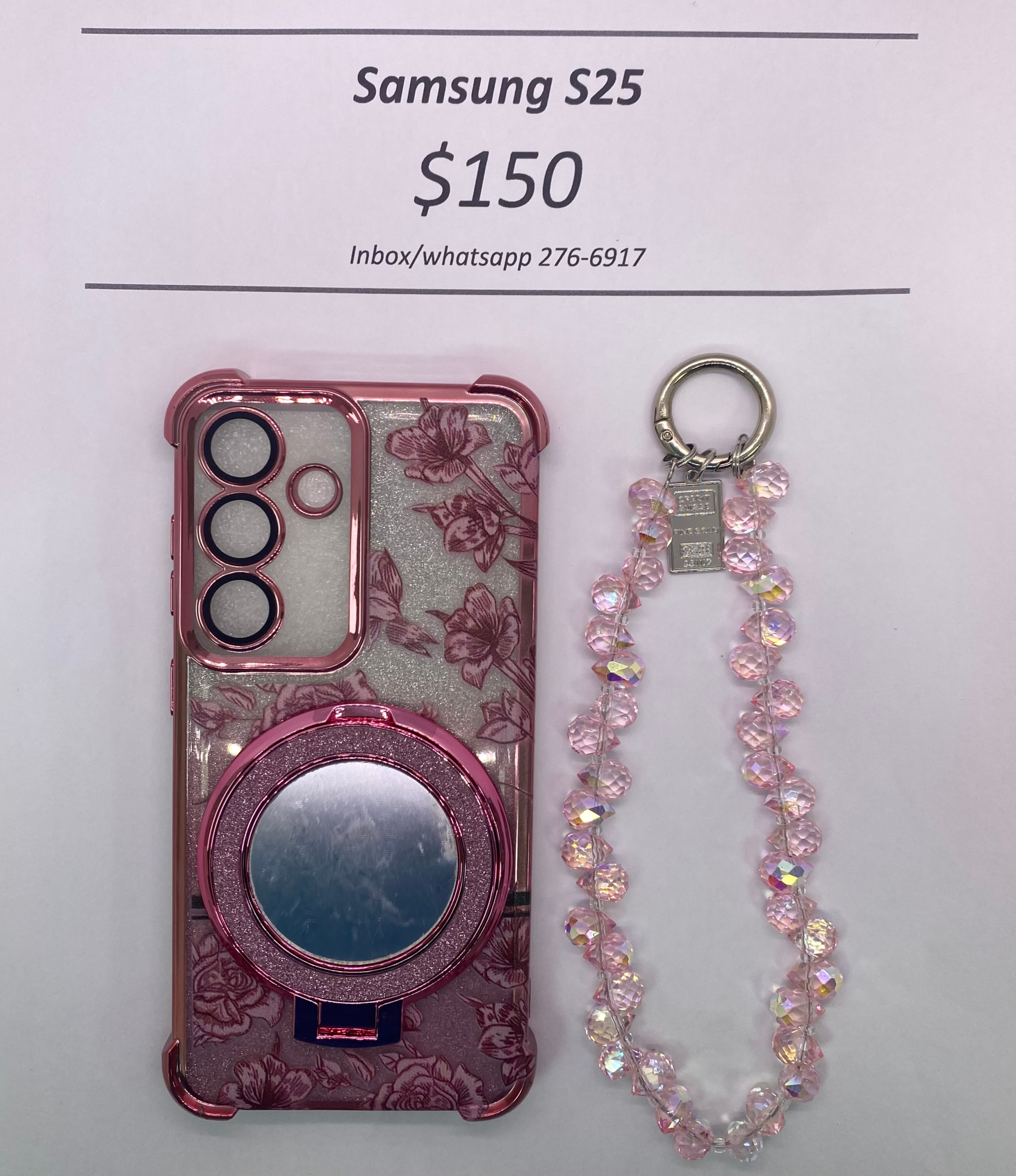 S25 Pink Floral Glitter
