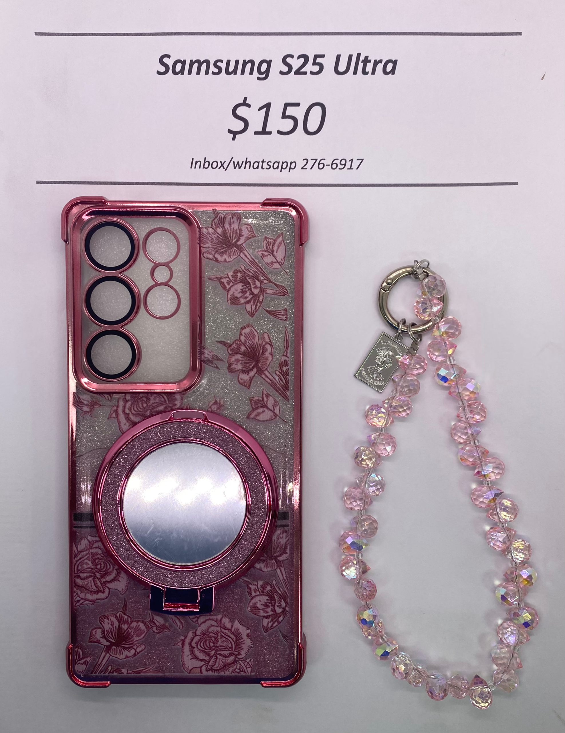 S25 Ultra Pink Floral Glitter
