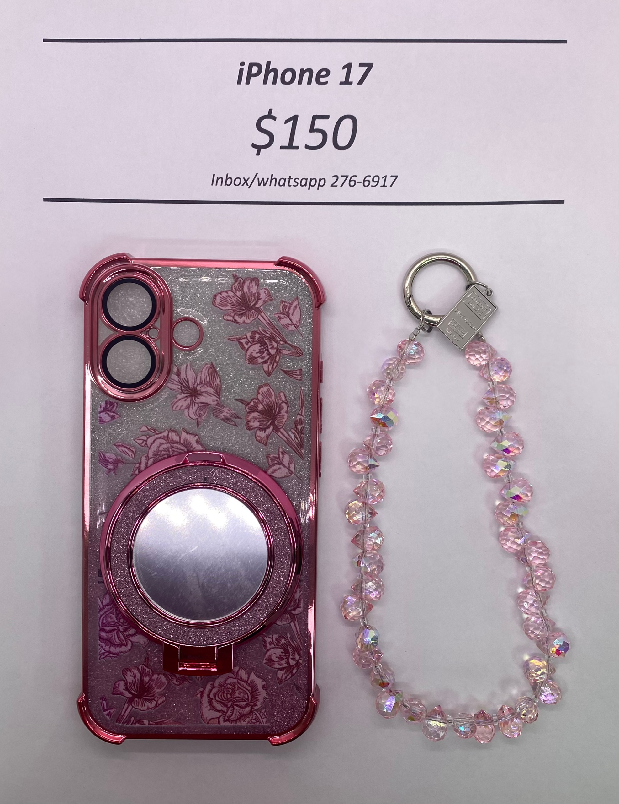 iPhone 17 Pink Floral Glitter