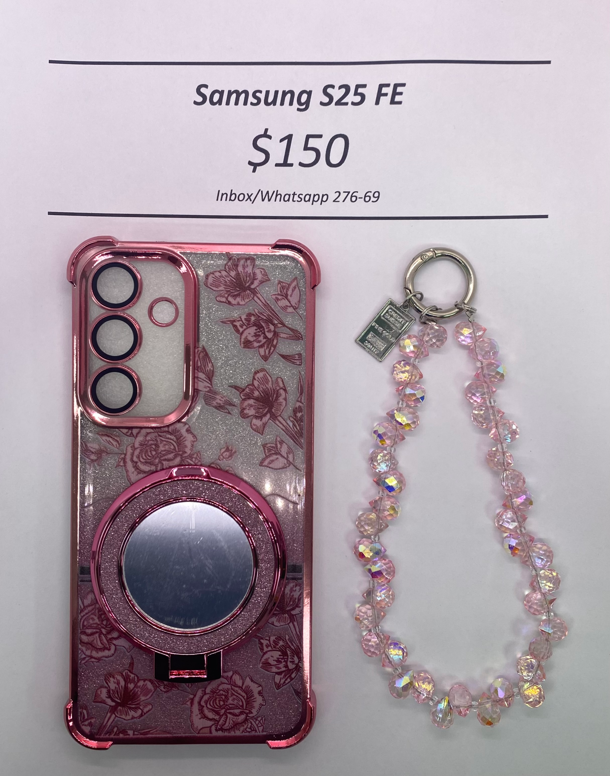 S25 FE Pink Floral Glitter