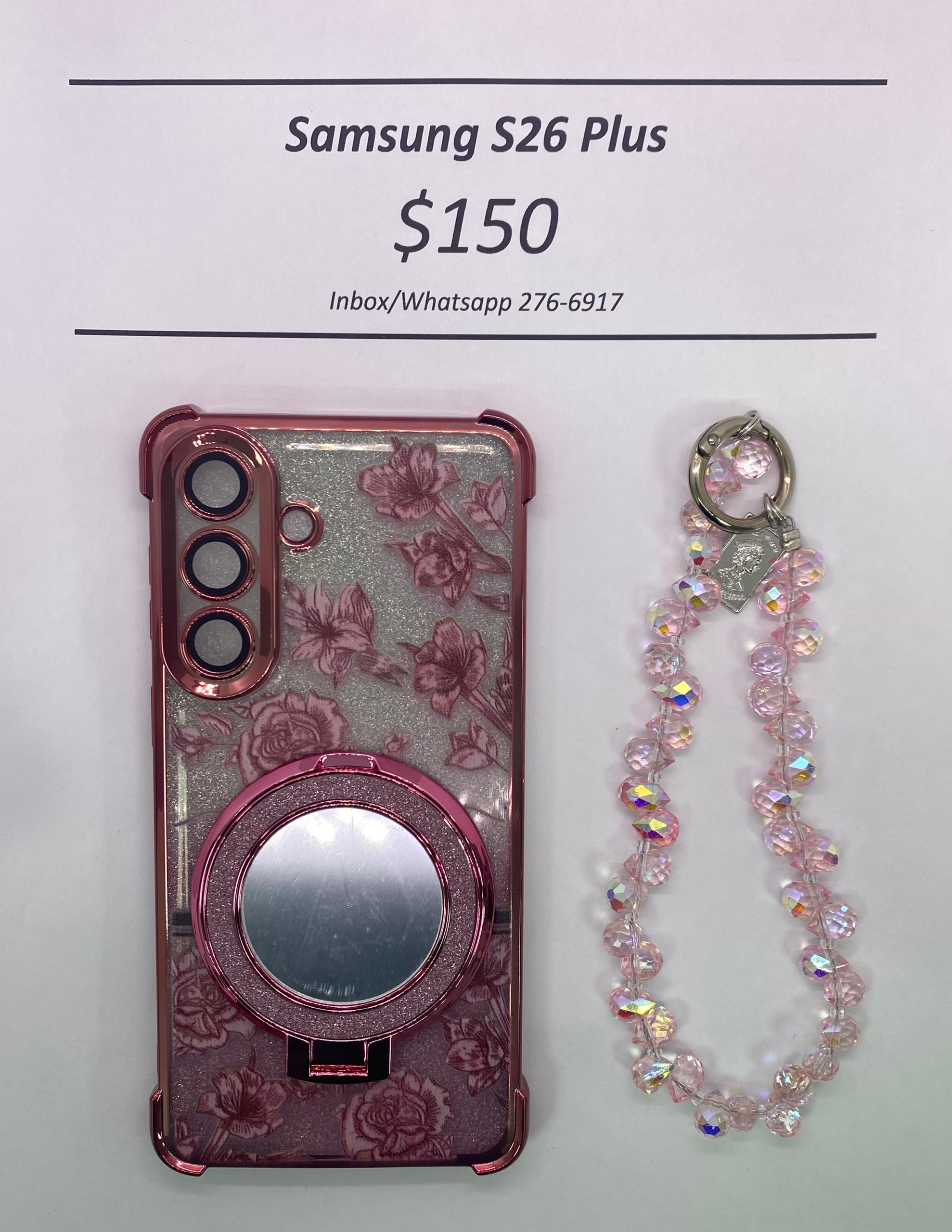 S26+ Pink Floral Glitter