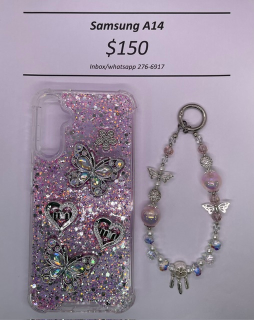 A14 Silver and Pink Butterfly with Charm