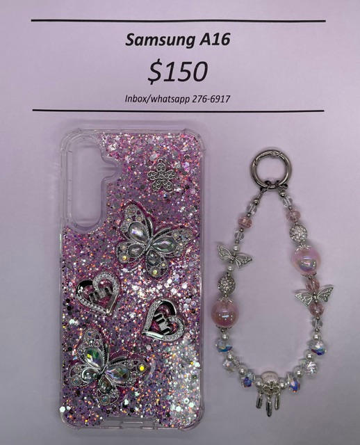 A16 Silver and Pink Butterfly with Charm