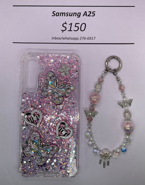 A25 Silver and Pink Butterfly with Charm