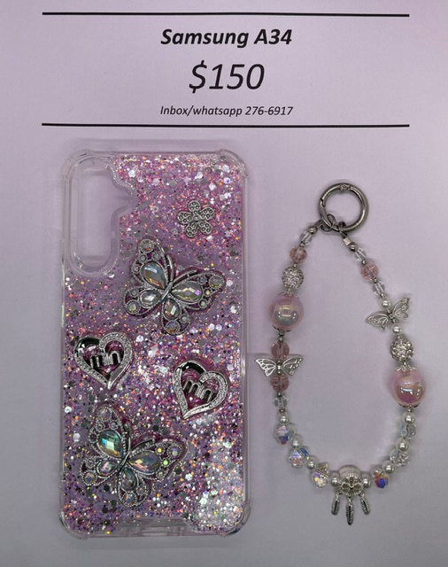 A34 Silver and Pink Butterfly with Charm