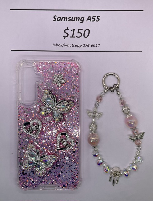A55 Silver and Pink Butterfly with Charm