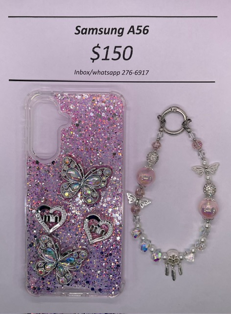 A56 Silver and Pink Butterfly with Charm