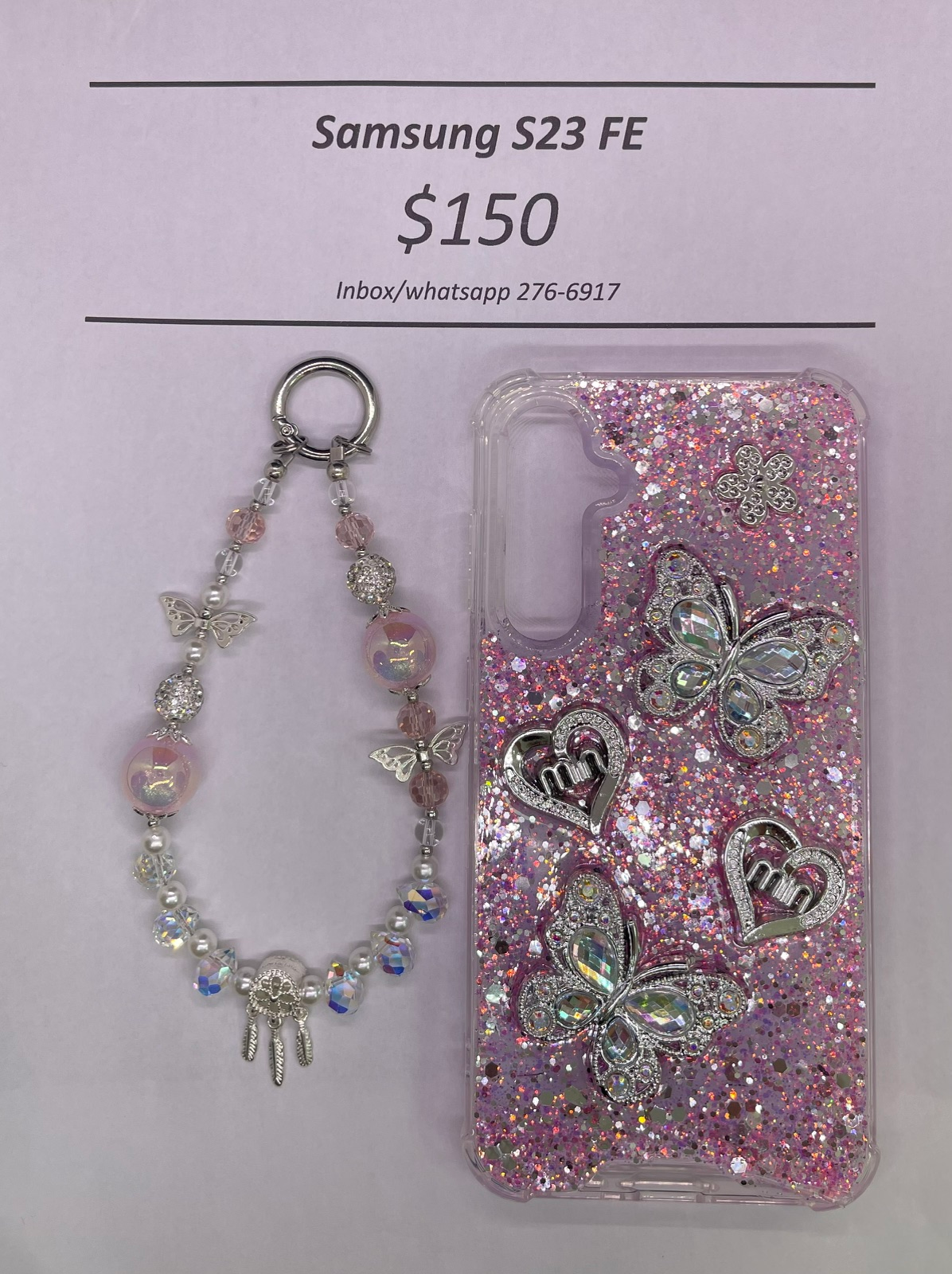 S23 FE Silver and Pink Butterfly with Charm