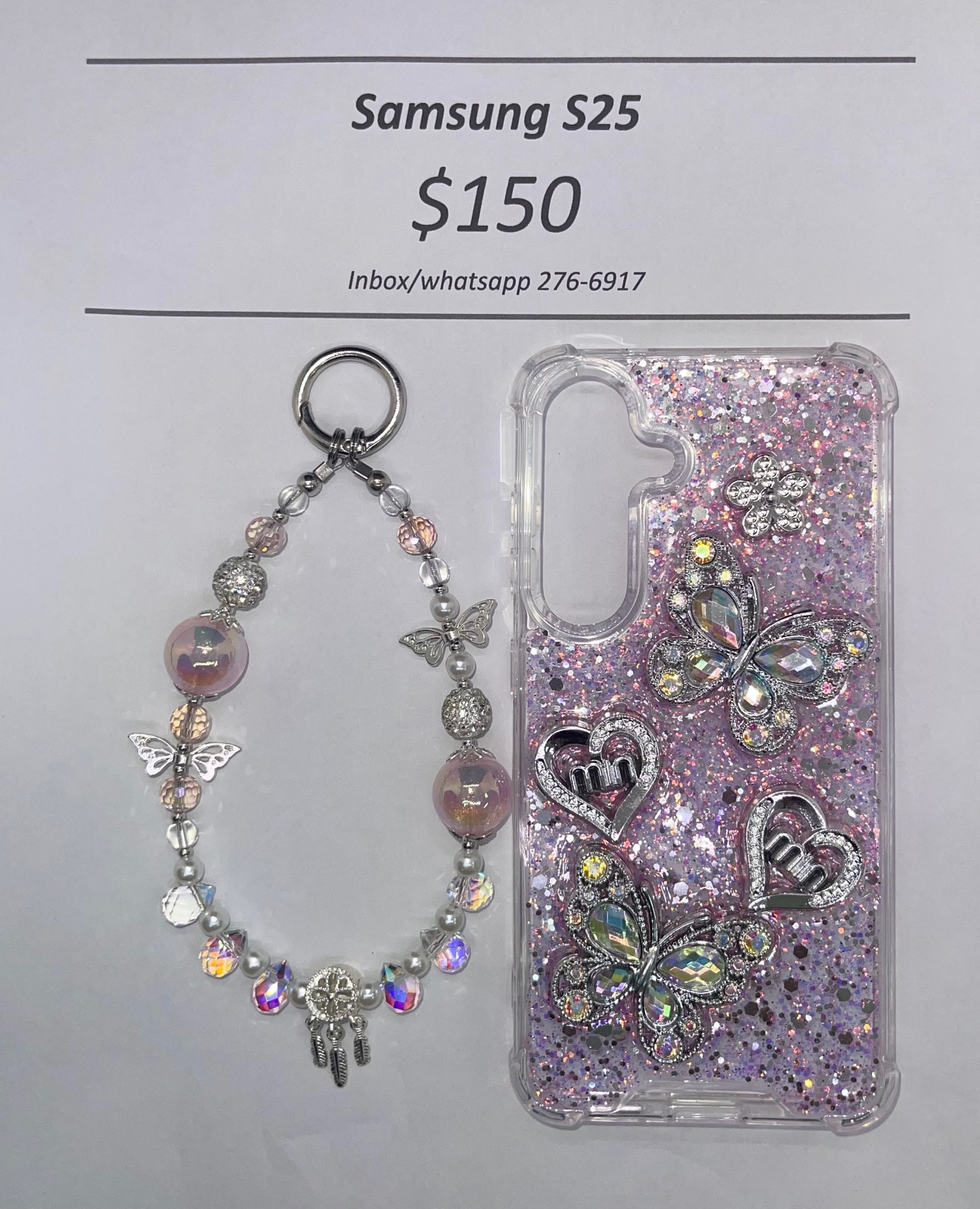 S25 Silver and Pink Butterfly with Charm