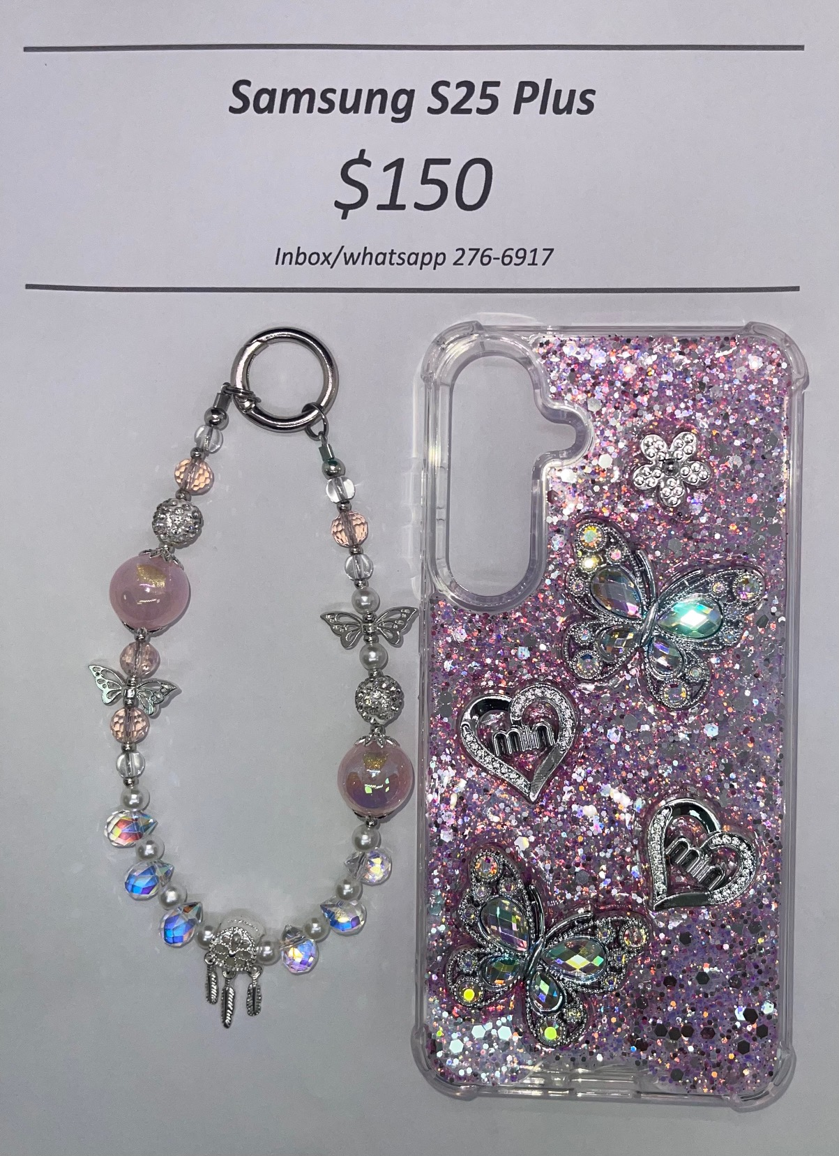 S25+ Silver and Pink Butterfly with Charm