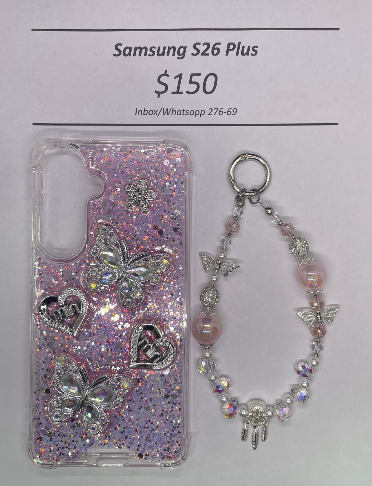 S26+ Silver and Pink Butterfly with Charm