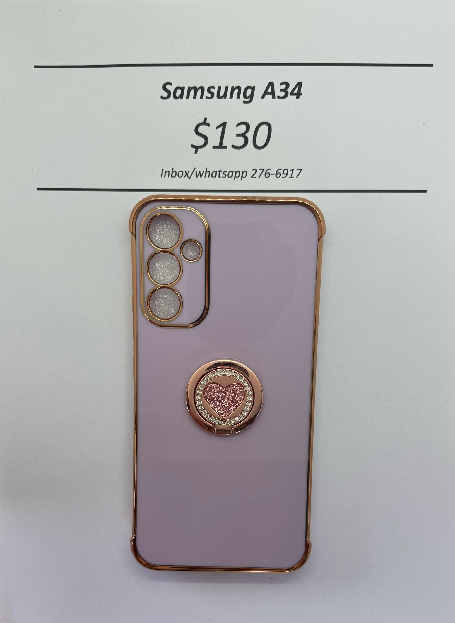 A34 Purple case with pink heart pop ring